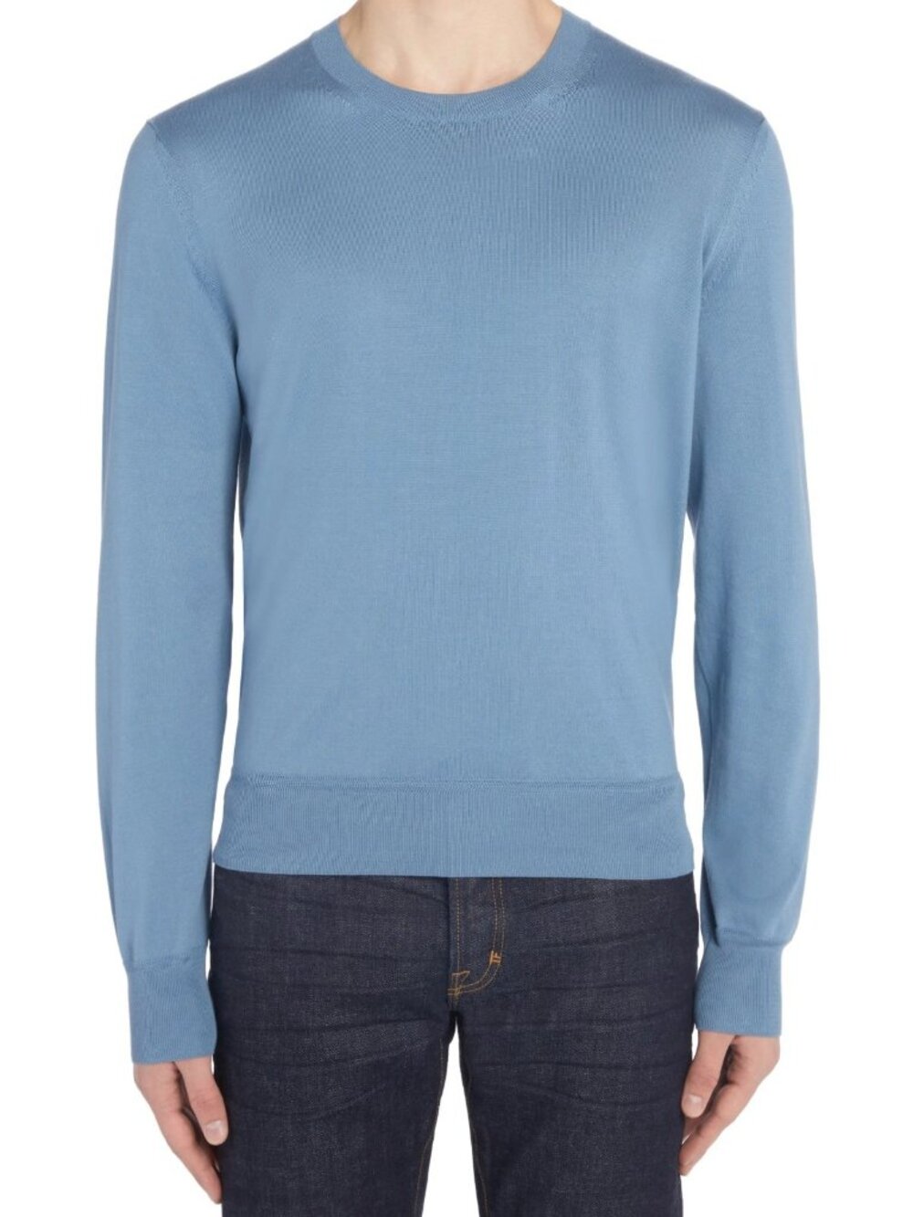 $1250 TOM FORD Men's Cotton Crewneck Sweater Pullover Denim Blue Size 50 / US 40